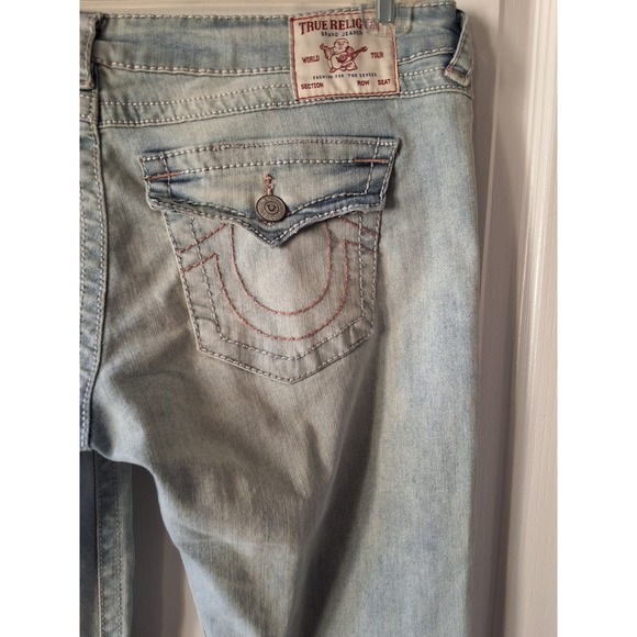 NWOT True Religion Sz 32 Joey Low Rise Raw‎ Hem Flared Jean Light Wash Y2k - Picture 8 of 11